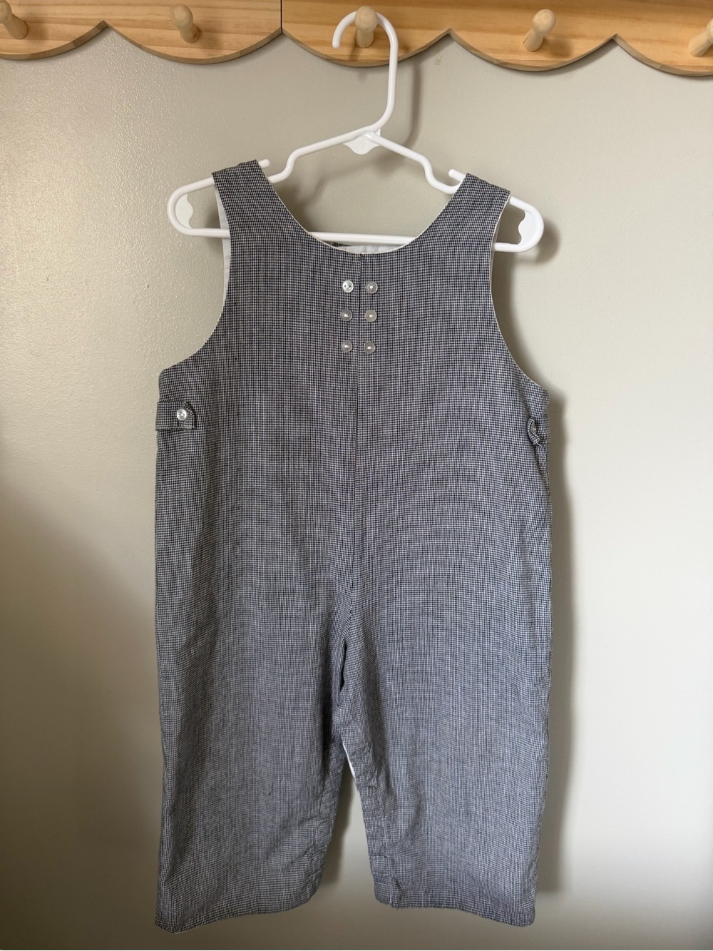 Gray Houndstooth Jumpsuit 18-24M Sleeveless Button One-Piece Unisex Overall